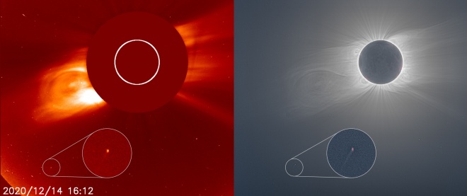 Недавно відкрита комета показала себе під час повного сонячного затемнення - фото