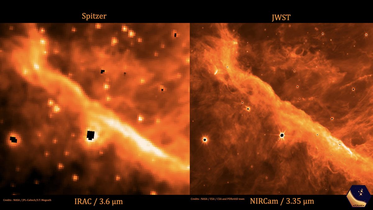 Туманність Оріона: JWST у порівнянні з космічним телескопом "Спітцер"
