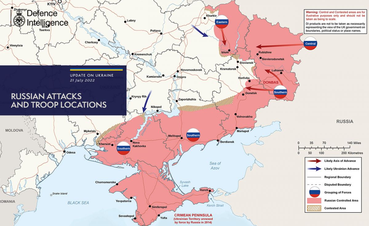 карта боевых действий в Украине на 21 июля