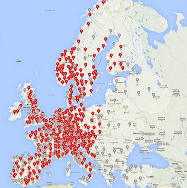 Охоплення Tesla Superchargers в Європі