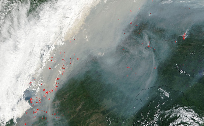 NASA показала как из космоса выглядит масштабный пожар в Сибири - фото