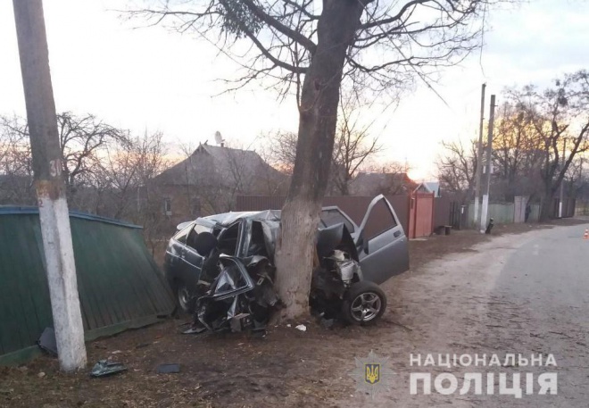 На Киевщине легковушку раздавило о дерево, погибли 5 человек - фото