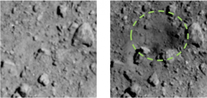 Японцы показали кратер на астероиде, созданный во время бомбардирования - фото