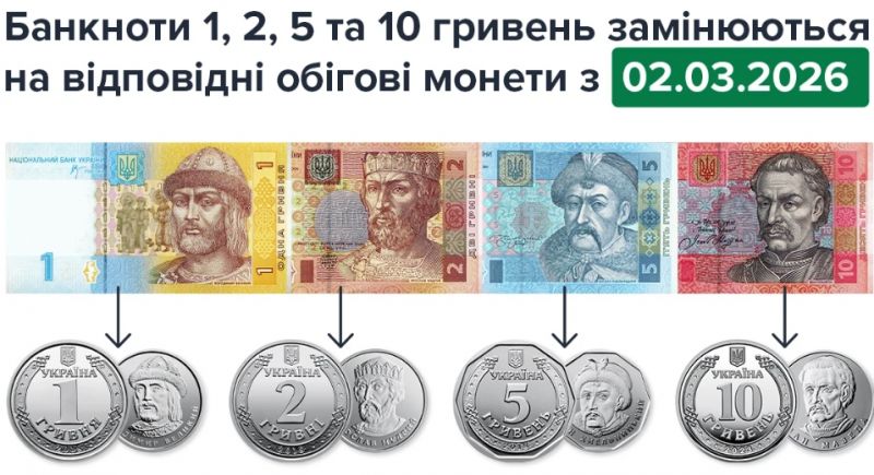 У березні в Україні з обігу вилучать банкноти номіналами 1-10 грн - фото
