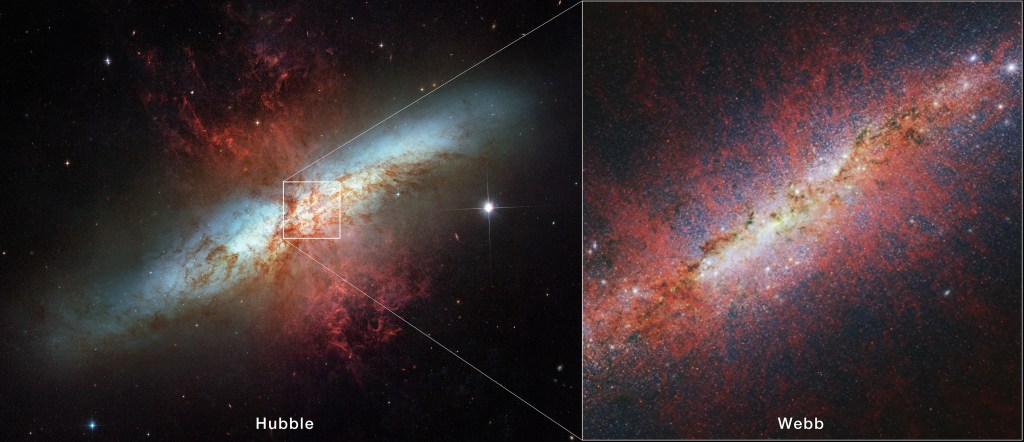 галактика M82, изображения от различных космических телескопов