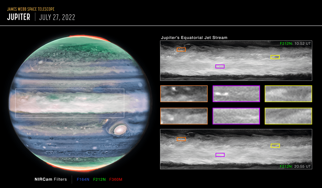зображення Юпітера, зроблене Веббом, на якому проглядаються нові особливості