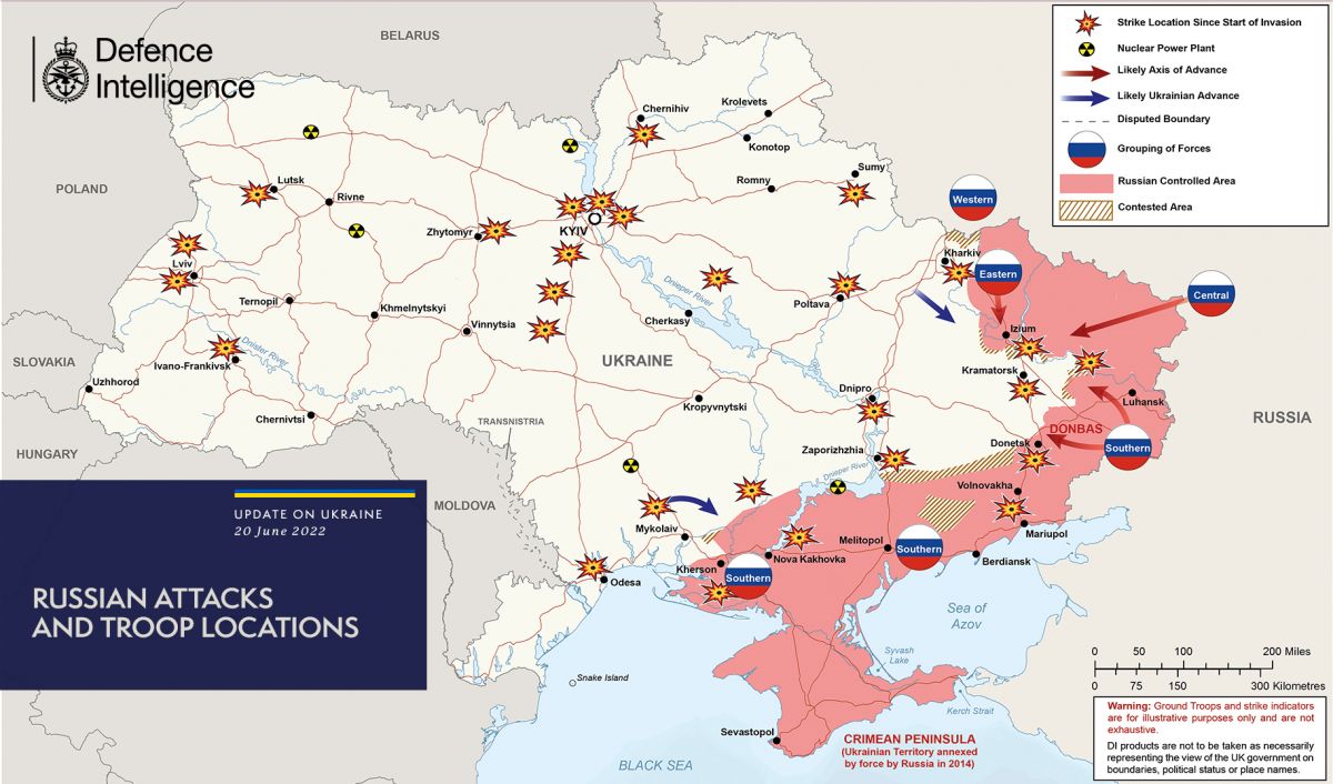 карта бойових дій на 20 червня 2022 року