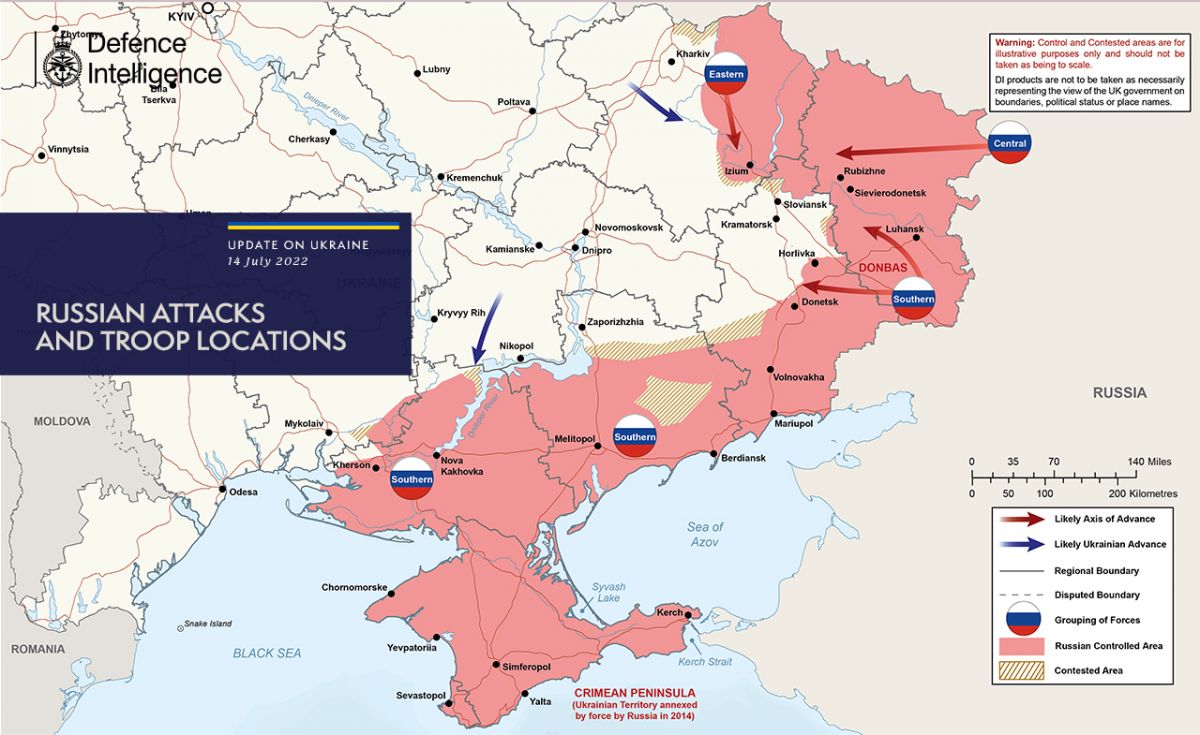 карта бойових дій в Україні на 14 липня