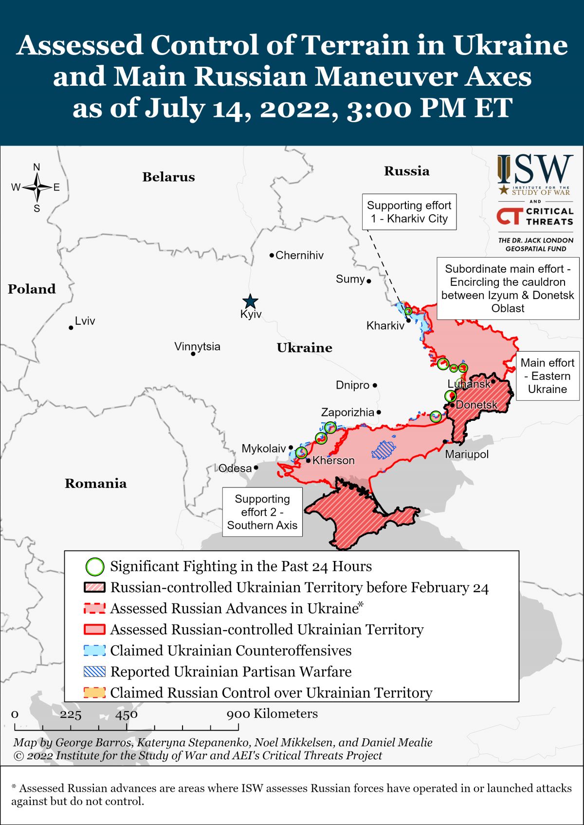 карта боевых действий в Украине за 14 июля
