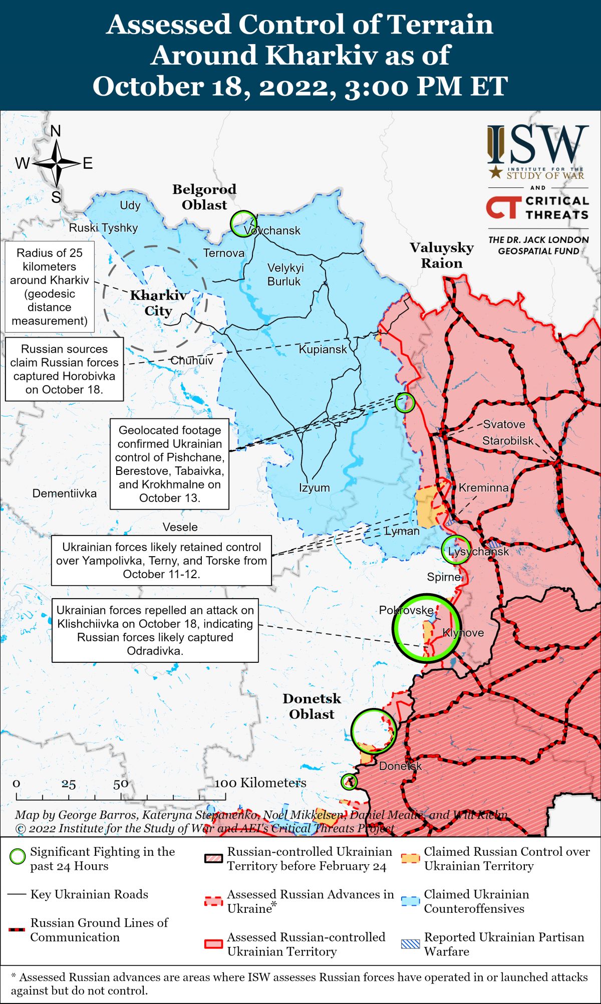 карта боевых действий в Украине за 18 октября, 1