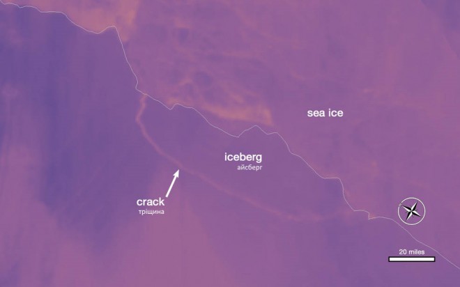 айсберг, який відколовся від антарктиди, на фото