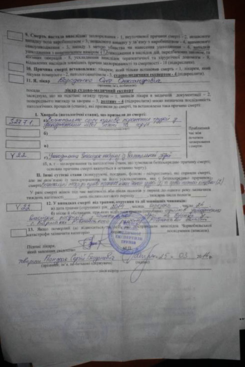 врачебное свидетельство о смерти Александра Музычко - фото 2