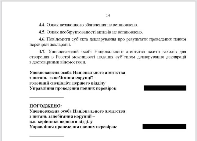 Юрій Камельчук, порушення в декларації, висновок НАЗК, сторінка 14