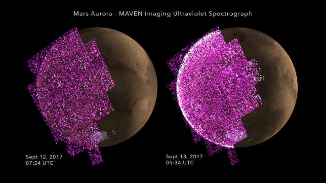 Солнечная вспышка вызвал мощное сияние над Марсом - фото