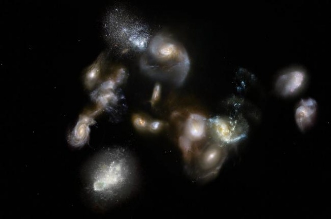 Огромный протокластер со сливающимися галактиками в ранней Вселенной - фото