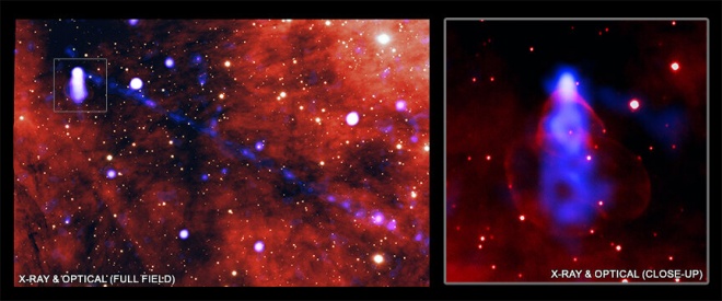 Крохотная звезда высвобождает огромный луч материи и антиматерии - фото