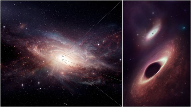 Ученые обнаружили неподалеку пару черных дыр, обедающих вместе во время галактического слияния - фото