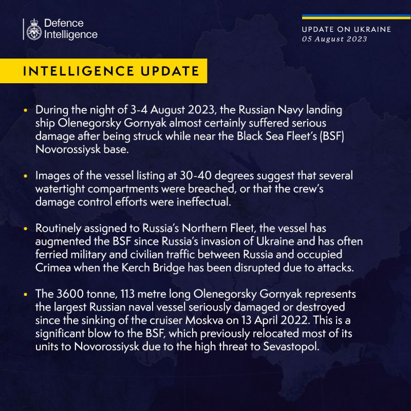 Британская разведка: повреждение "Оленегорского горняка" - серьезный удар по черноморскому флоту рф - фото