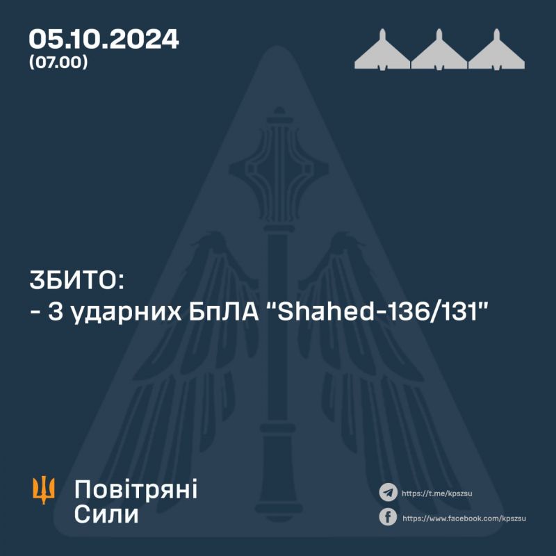 Сбито 0/3 ракет, 3/10 "шахедов", все остальные локально потеряны - фото